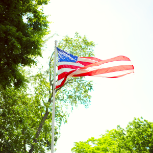 American Flag Against Blue Sky